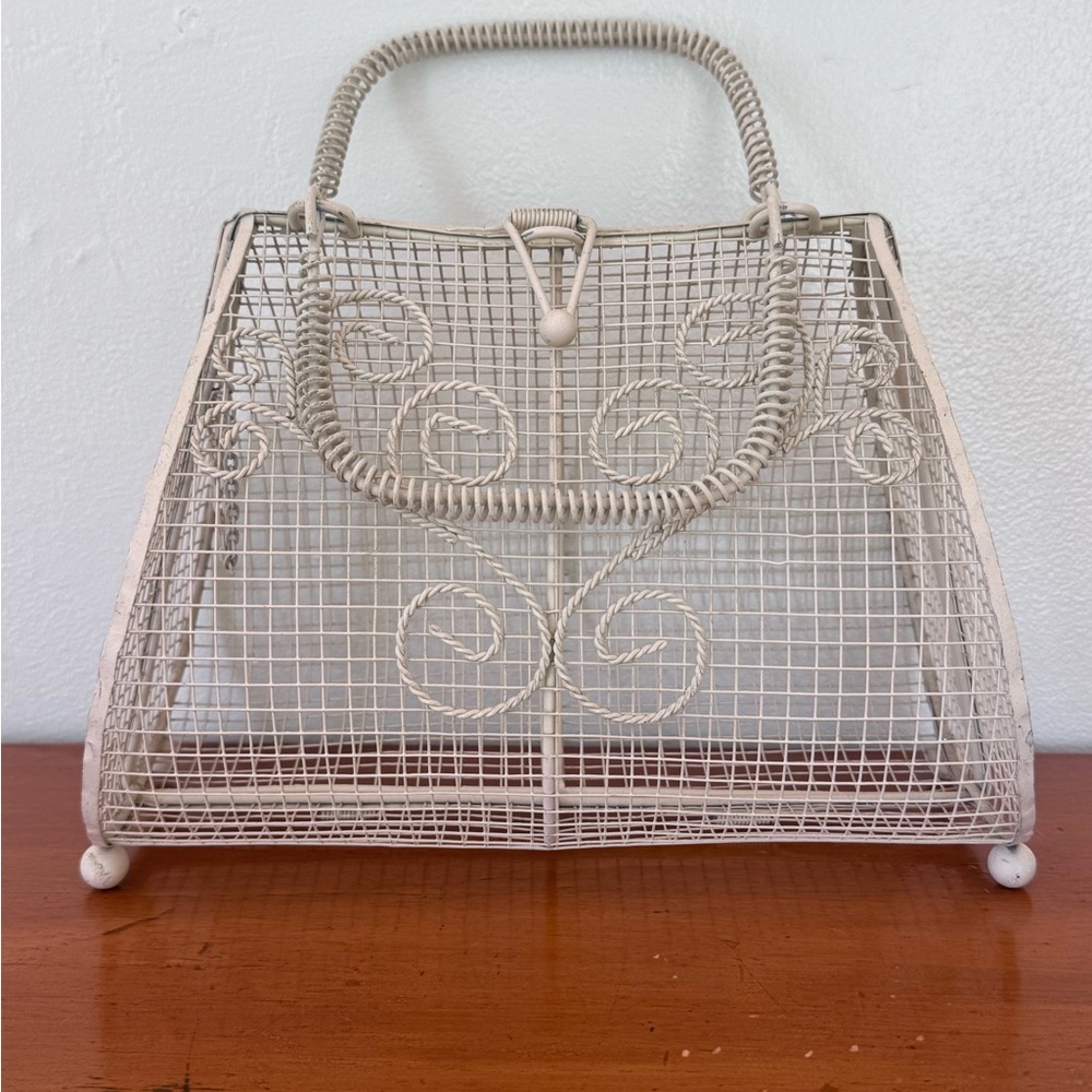 MCM Metal Cream Colored Wire Purse
